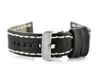 W49 leather watch strap - black/white - 22mm