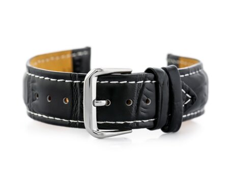 W102L black/white leather watch strap - 18mm