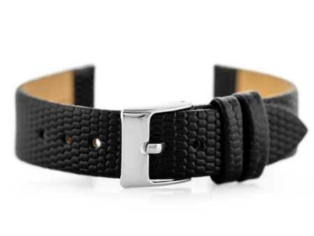 W107 leather watch strap - black/sr. 20mm