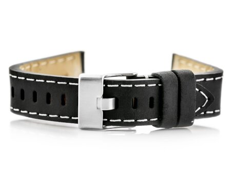 W25 leather watch strap - black/white - 18mm