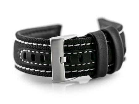 W34 leather watch strap - PREMIUM - black/white - 22mm