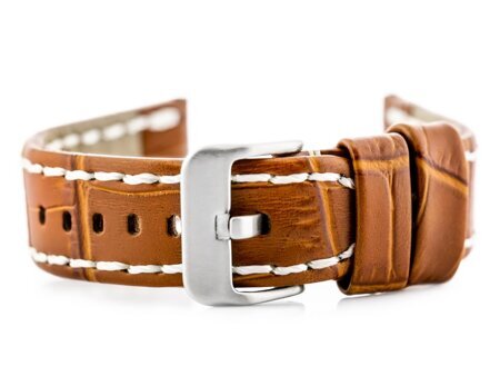 W49 leather watch strap - camel/white - 24mm