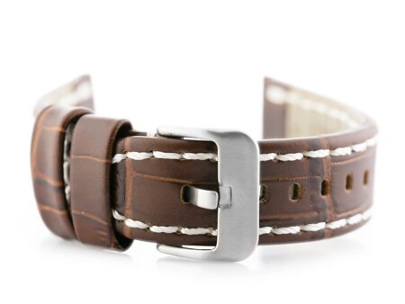 W49 leather watch strap - dark brown/white - 22mm