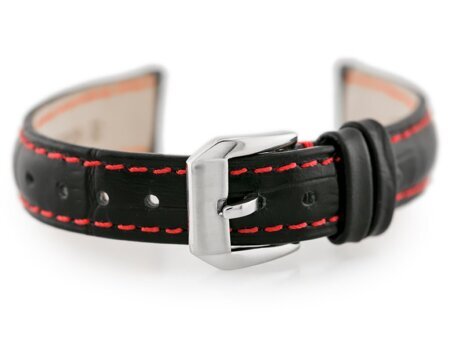 W64 black/red 14mm leather watch strap