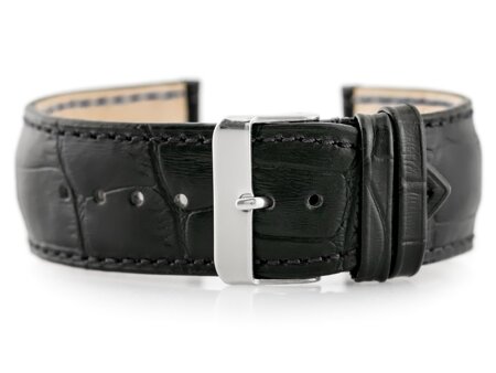 W64 leather watch strap - black - 24mm