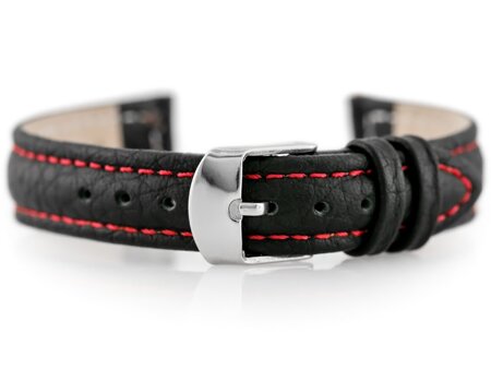 W71 leather watch strap - black/red - 14mm