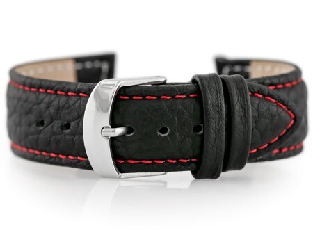 W71 leather watch strap - black/red - 20mm