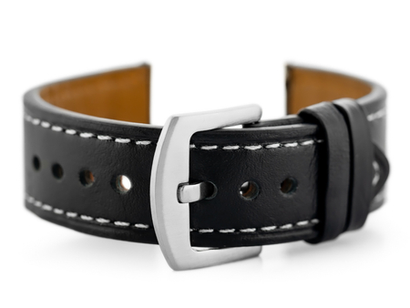 W81 leather watch strap - black/white 20mm