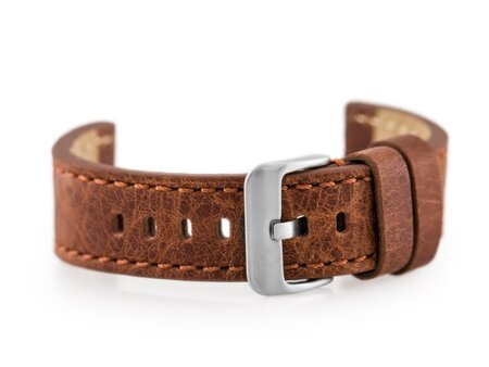 Watch leather strap W48 - PREMIUM - dark brown I - 20mm