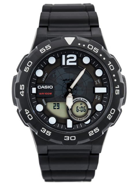 CASIO MEN'S WATCH AEQ-100W 1AV (zd070a) - WORLD TIME + BOX