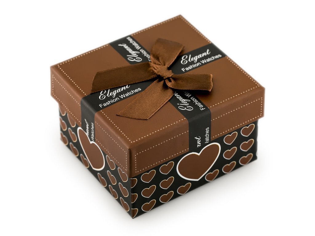 Gift box for watch - hearts brown