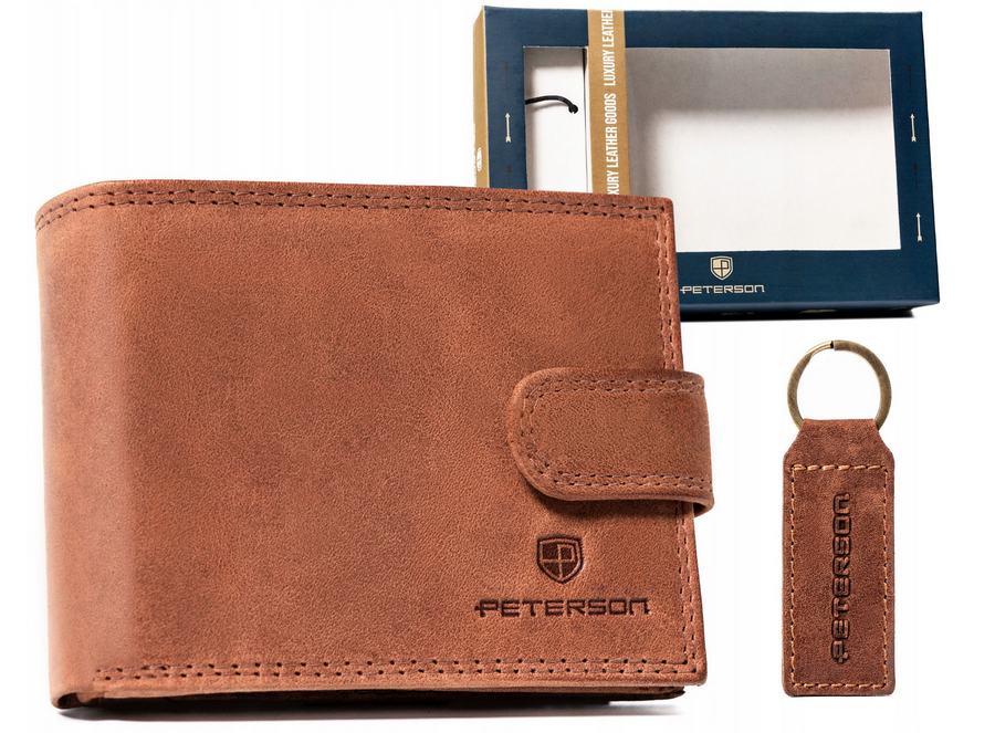 Leather wallet & key ring set PETERSON PTN SET-M-N003L