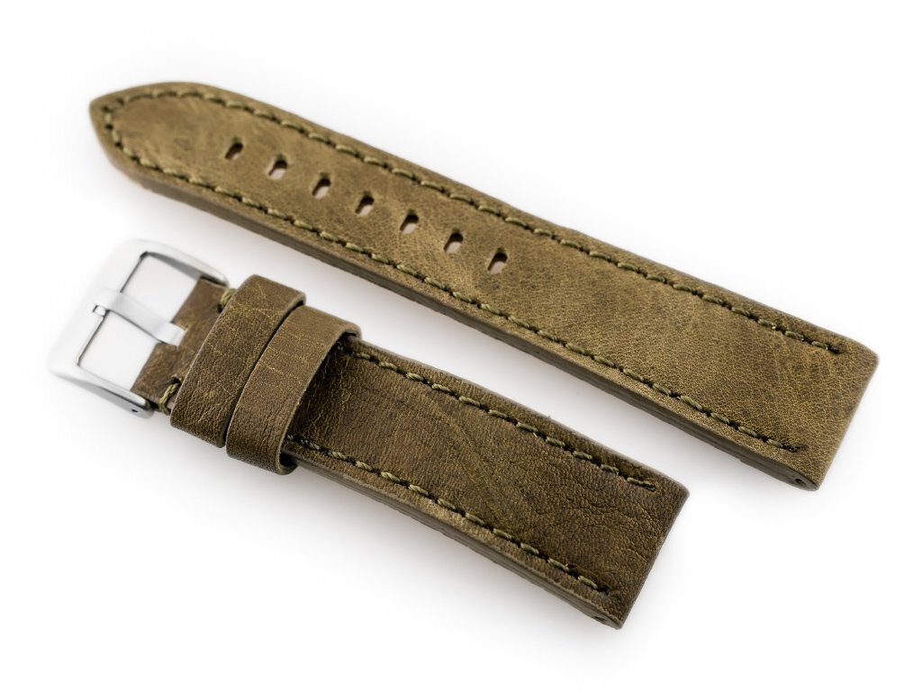 Leather watch strap W48 - PREMIUM - olive green - 24mm