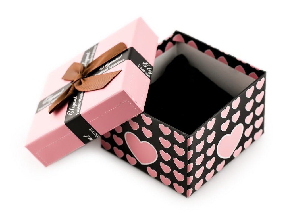 Prezentowe pudełko na zegarek - serduszka jasny róż