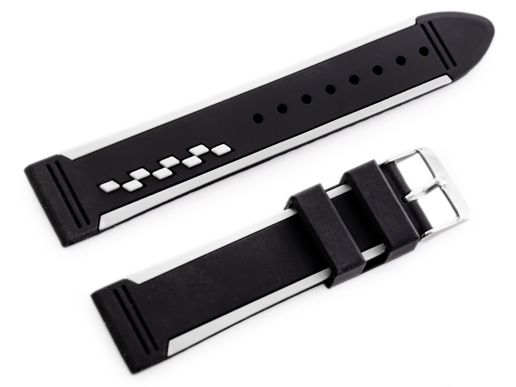 U06 rubber watch strap - black/white - 22mm