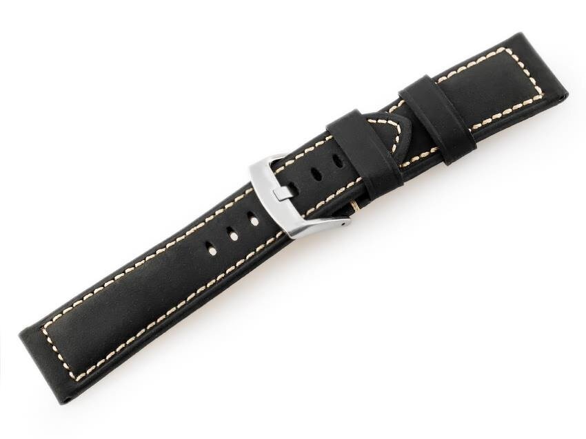 W29 leather watch strap - black - 22mm