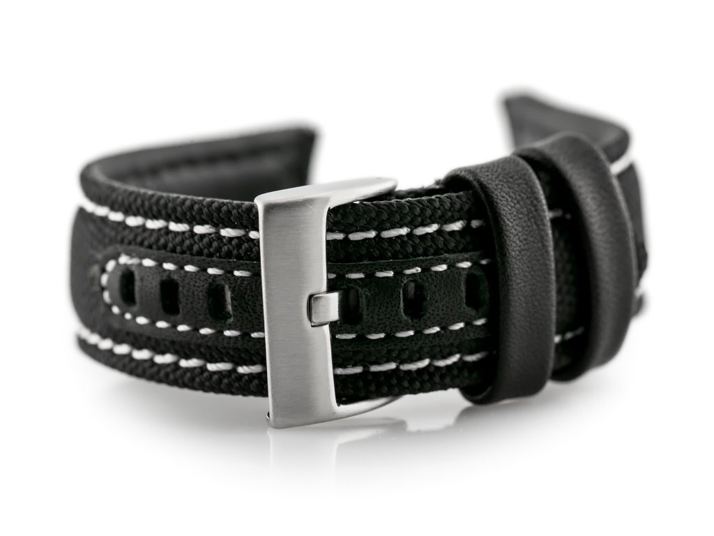 W34 leather watch strap - PREMIUM - black/white - 20mm