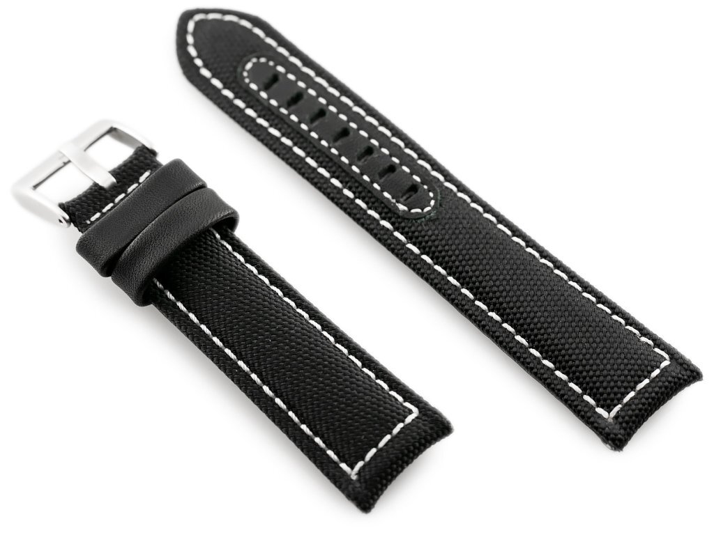 W34 leather watch strap - PREMIUM - black/white - 20mm