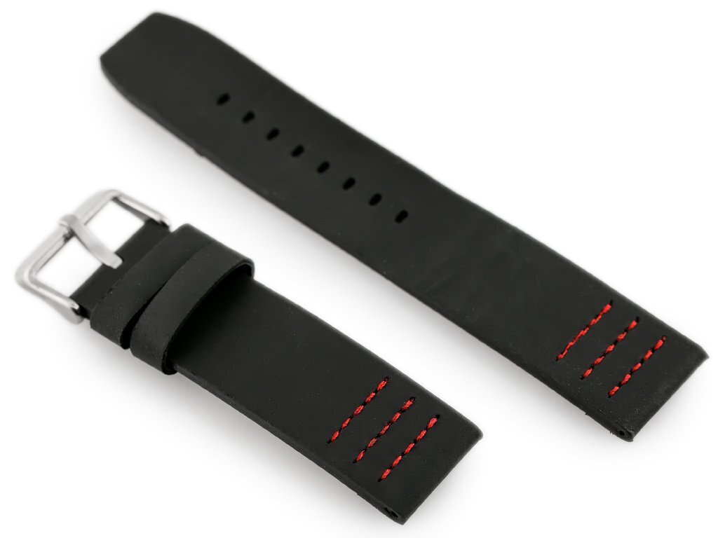 W39 black/red 24mm leather watch strap