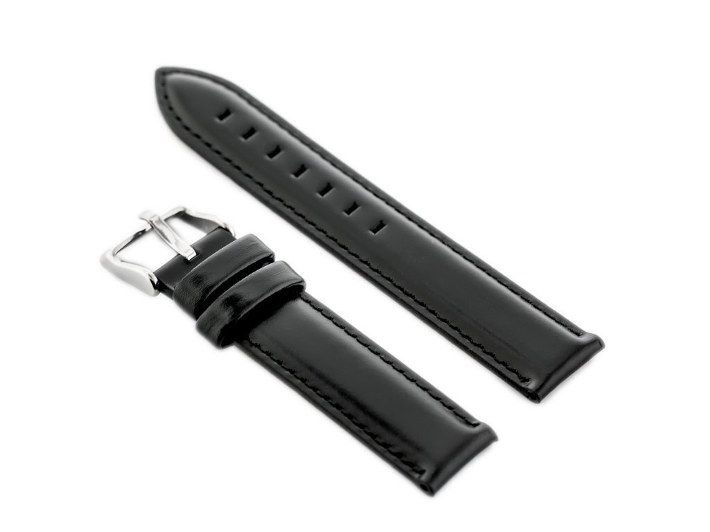 W46 leather watch strap - black - 12mm