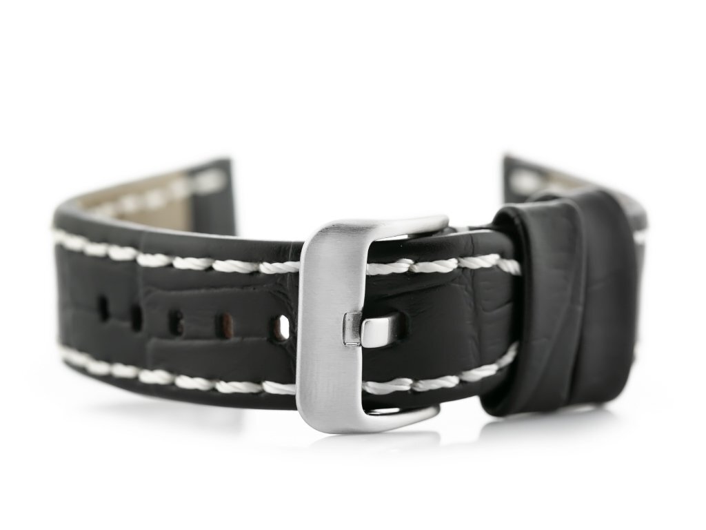 W49 leather watch strap - black/white - 22mm