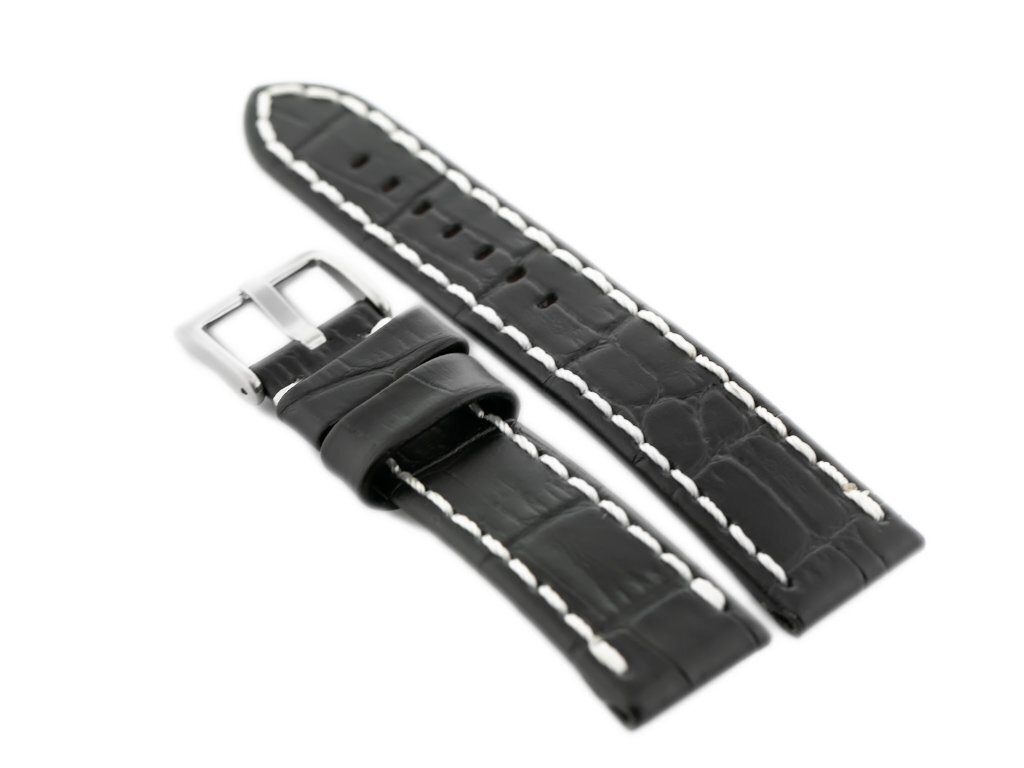 W49 leather watch strap - black/white - 22mm