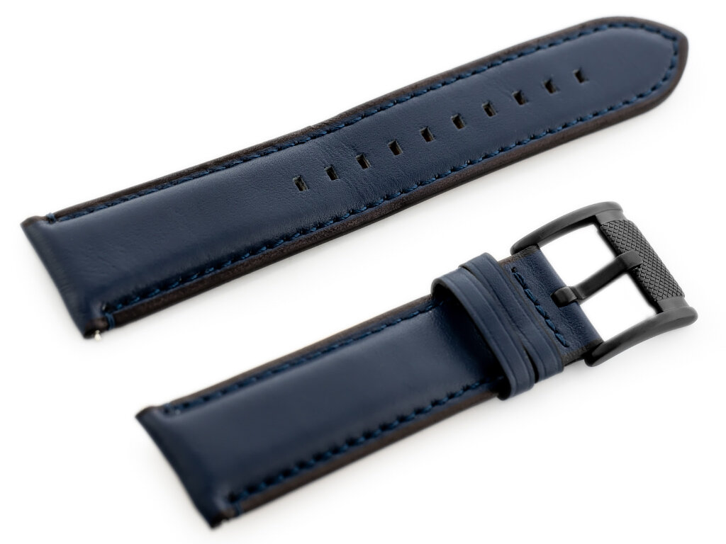 W56 leather watch strap - navy blue - 24mm