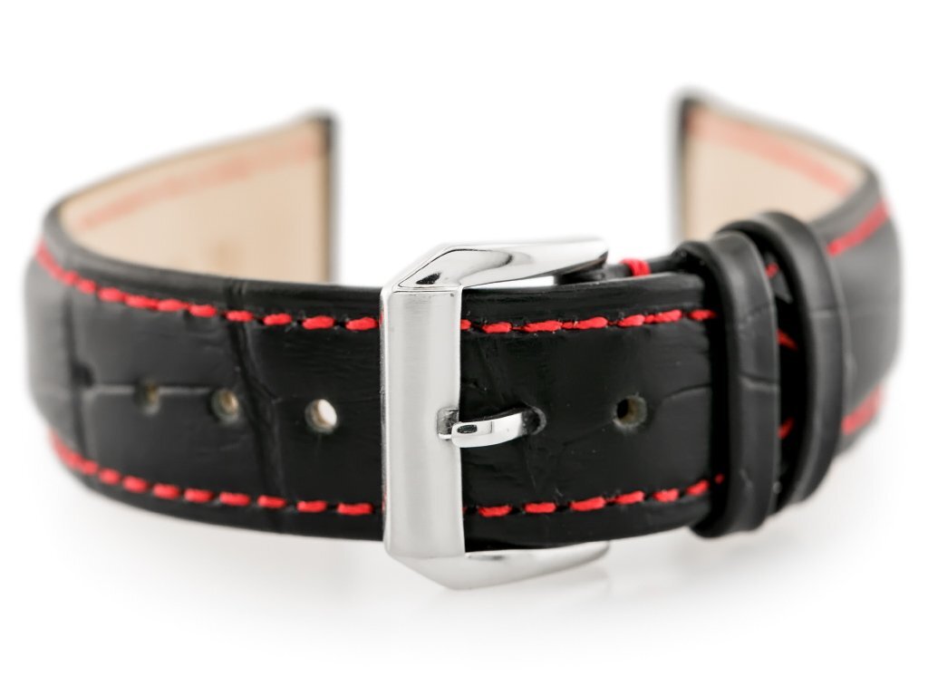 W64 black/red 20mm leather watch strap