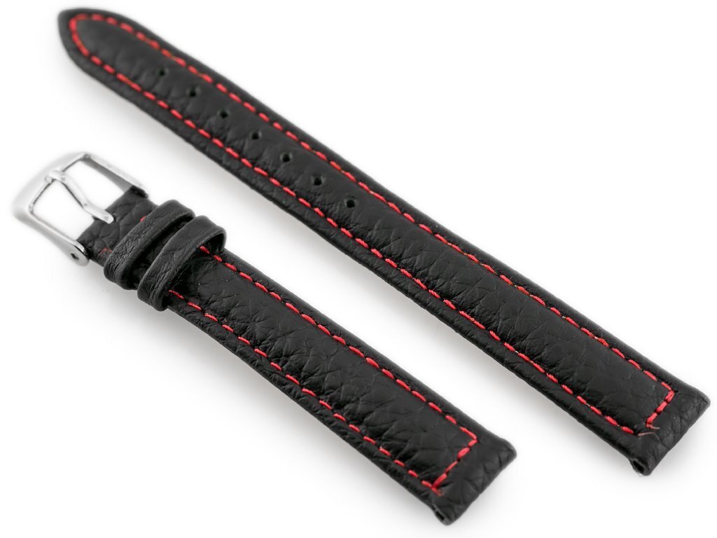 W71 leather watch strap - black/red - 12mm