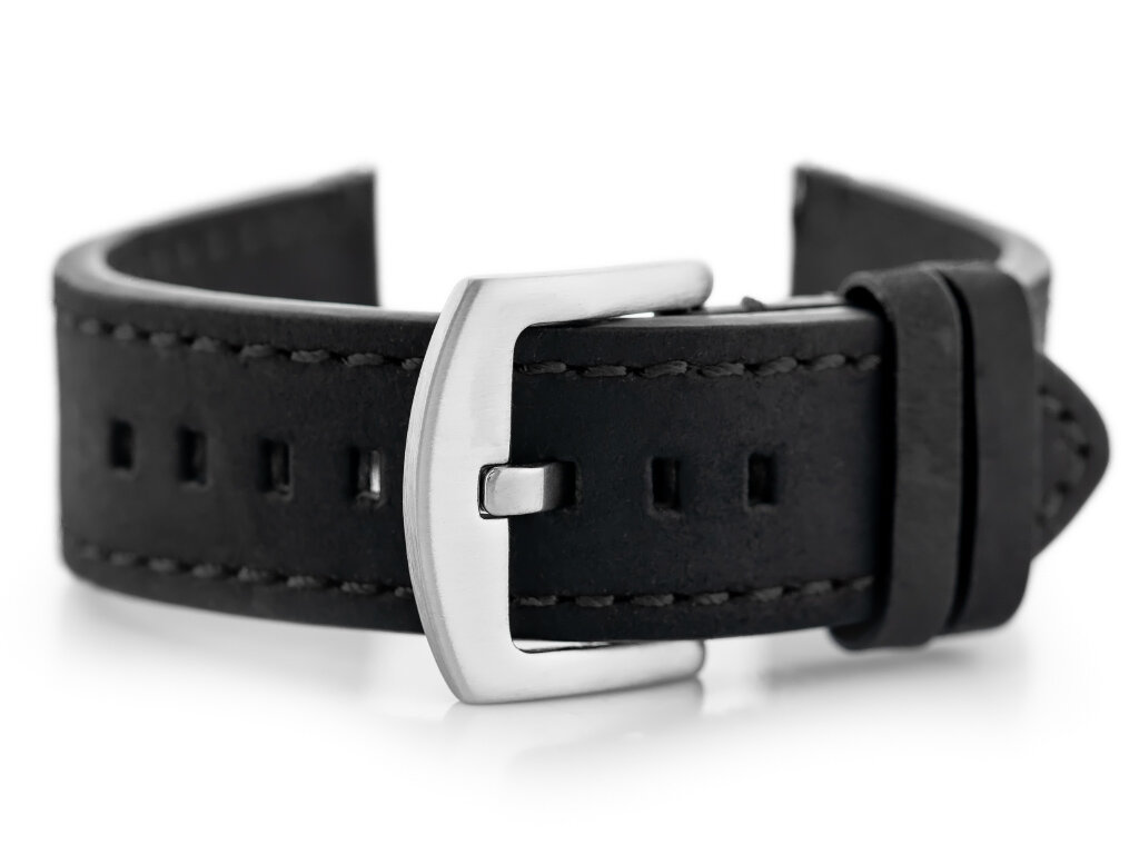 W72 leather watch strap - black/black 22mm