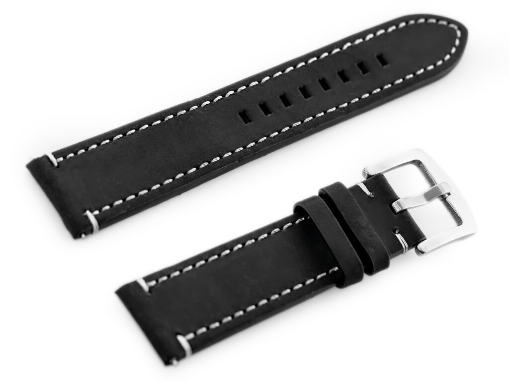 W72 leather watch strap - black/white 20mm