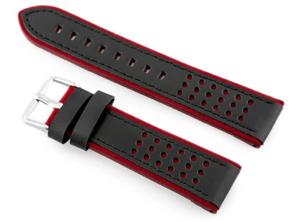 W80 black/maroon 24mm leather watch strap