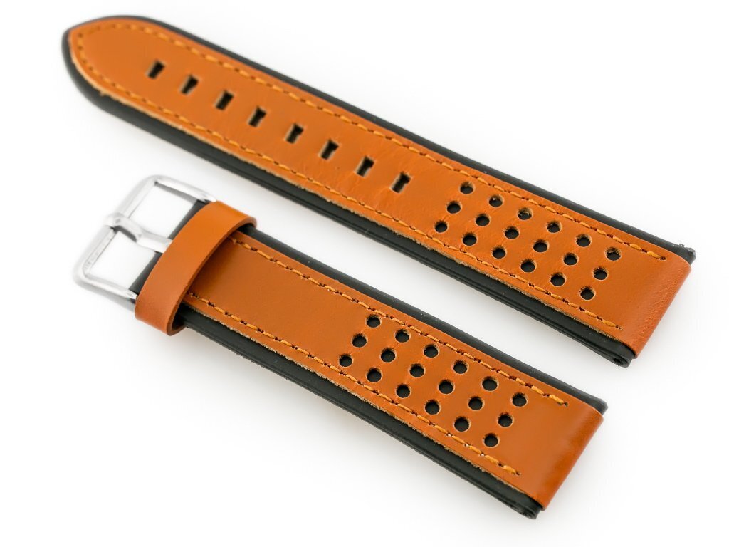 W80 brown/black 22mm leather watch strap