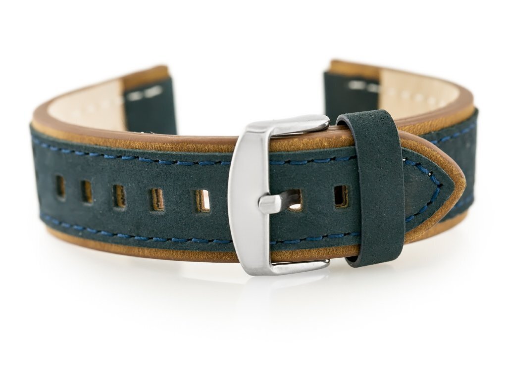 W80 navy blue/brown 20mm leather watch strap