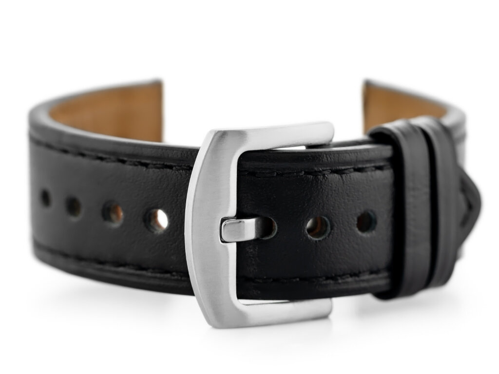 W81 leather watch strap - black/black 22mm