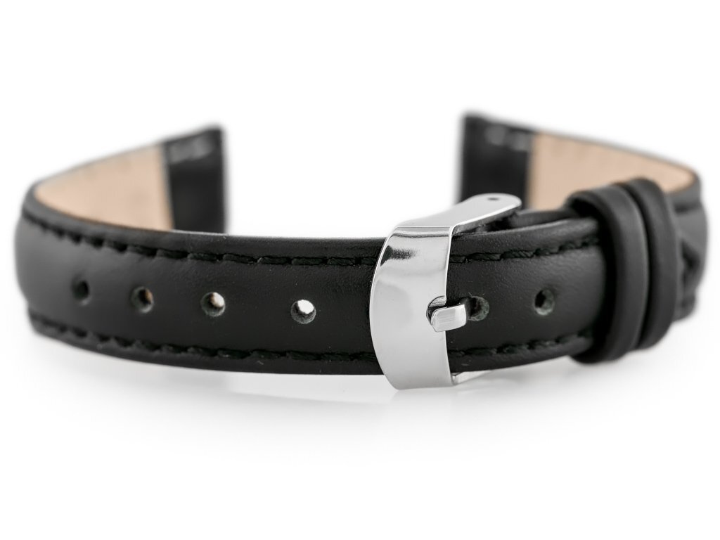 W83 leather watch strap - black - 12mm