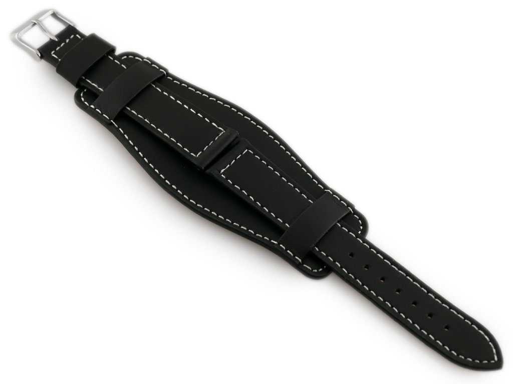 W85 leather watch strap - washer - black/white - 18mm