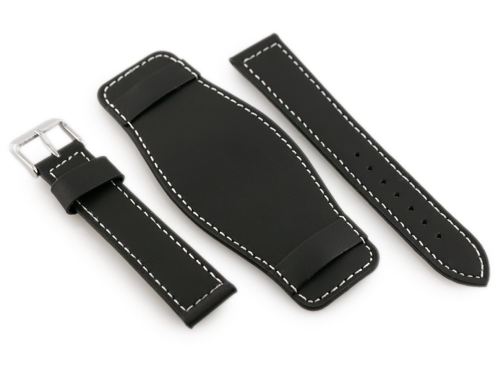 W85 leather watch strap - washer - black/white - 18mm