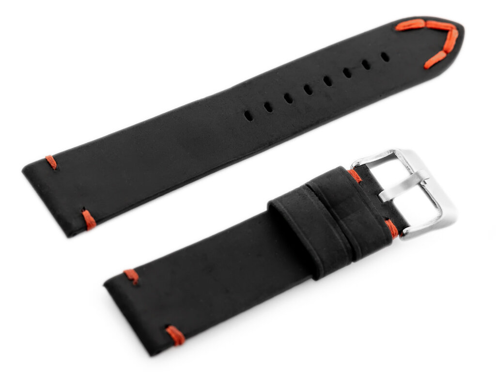 W93 leather watch strap - black/red. 22mm