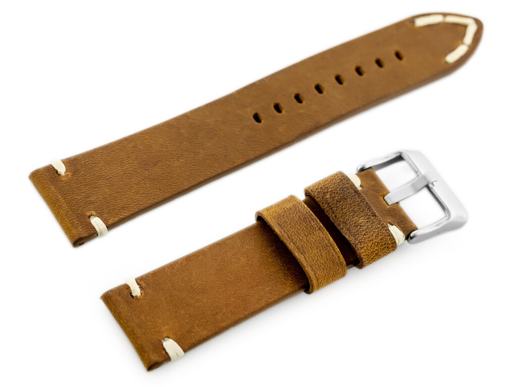 W93 leather watch strap - brown/white - 22mm