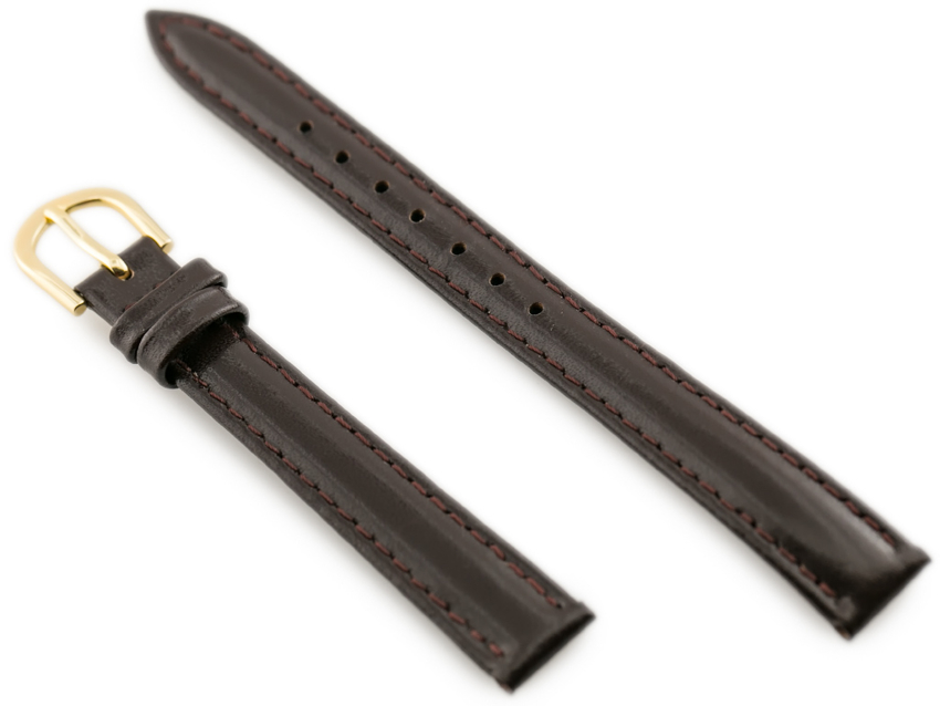 Watch leather strap - CASIO - dark brown/gold II - 12mm