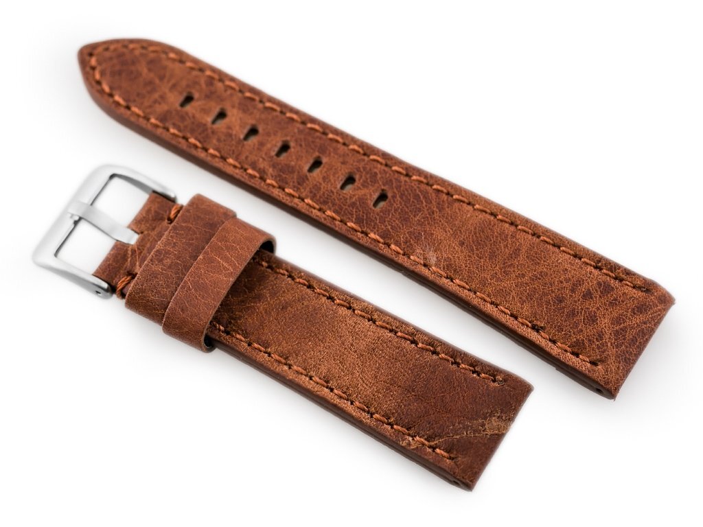 Watch leather strap W48 - PREMIUM - dark brown I - 20mm