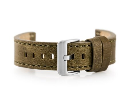 Leather watch strap W48 - PREMIUM - olive green - 24mm