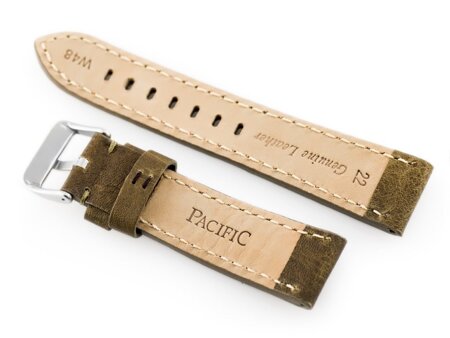 Leather watch strap W48 - PREMIUM - olive green - 24mm