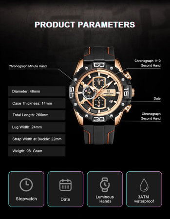 NAVIFORCE MEN'S WATCH NF8018T - CHRONOGRAPH (zn123c) + BOX