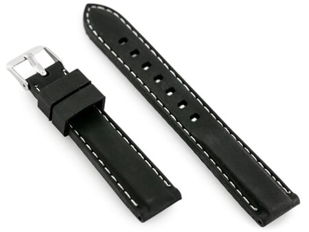Pasek gumowy do zegarka U20 - czarny/białe 18mm
