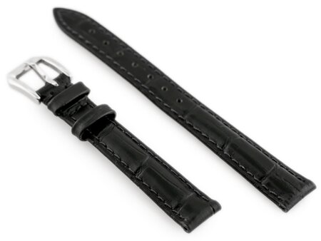 Pasek skórzany do zegarka W64 - czarny - 12mm