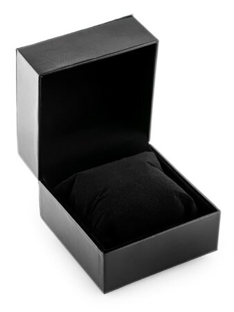Prezentowe pudełko na zegarek - eko czarne przeszywane czerwoną nicią połysk