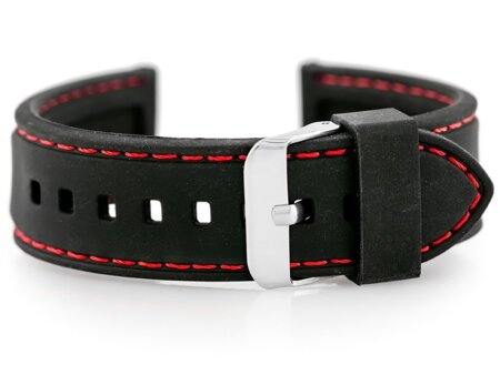 U20 rubber watch strap - black/red 24mm