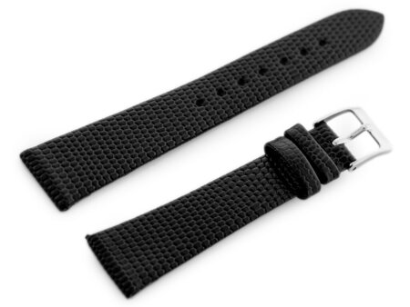 W107 leather watch strap - black/sr. 14mm